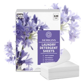 Morigins Ultra Concentrated Laundry Detergent Sheets (120 Loads, 60 Sheet), Wild Lavender Scent, Clean Breeze, Non Toxic People Safe, Washing Travel Supplies