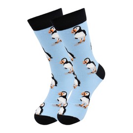 Real Sic Fun Socks for Men and Women - Cozy Cotton Dress Socks with Colorful Designs - Cool, Casual, Exotic Zoo Animal Patterned (Puffin)
