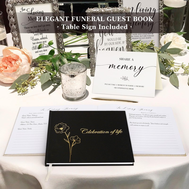 Lanpn Funeral Guest Book for Celebration of Life, Linen Memorial