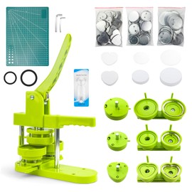 Craftask Button Maker Machine Kit, 2.28”/3”/2.24” Heart-Shaped 3 in 1 Badge Pin Maker Machine with 20pcs Button Parts Each Size & Circle Cutter & Cutting Mat for Button Press