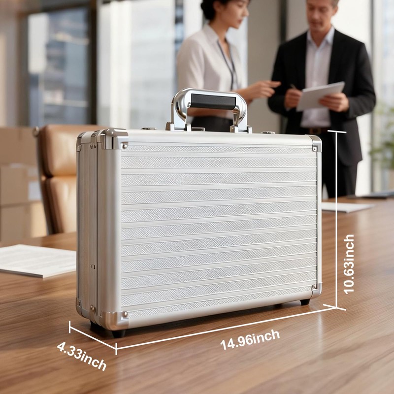 BAGAKE Locking Briefcase, Metal Brief case with Dual Combination, Aluminum