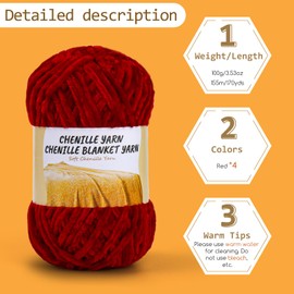 Zxiixz 4*100g Velvet Chenille Yarn, 14OZ Soft Chenille Yarn for Crocheting and Knitting for Blankets, Scarves Crocheting Crafts, Yarn with Stitch Markers, Big Eye Needles for DIY Hand Crafts Projects