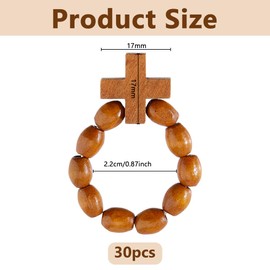 DICOSMETIC 30Pcs Wood Finger Rosary Catholic Finger Rosary Ring Pocket Rosaries Ring with Cross Goldenrod Holy Land Beads Rings for Baptism Favors Men Women Wedding Church Gift