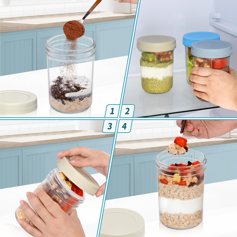 Xyptorix 16 oz Overnight Oats Containers with Airtight Lids -