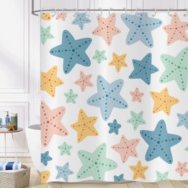 ASDCXZ Kids Shower Curtain 180x200 cm, Cute Cartoon Blue Yellow Green Orange Star Girl Boy Bath Washable Shower Curtains Polyester Textile Waterproof Bath Curtain for Bathtub with 12 Hooks