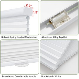 MiLin Cordless Cellular Shades 1.5" Cellular Blinds for Indoor Window Pull Down Honeycomb Blinds Thermal Insulated Window Shades for Home, Office, Bedroom (Light Filtering White, 34" W x 64" H)