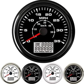 85MM Boat GPS Speedometer Gauge Waterproof 35 MPH 50 km/h GPS Speed Odometers for Boat Car Truck with 7 Colors Backlight 9-32V MPH Marine Speedometer Automotive Replacement Speedometers