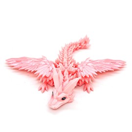 3D Printed Dragon with Wings Articulated Desk Decorations Toys, Mini 3-d Printed Flying Dragons Crystal Cute Fidget Office Gifts, Gradient Metal Bow Pink