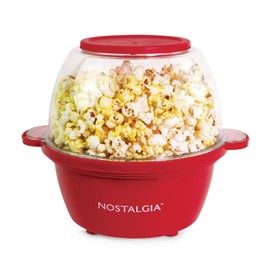 Nostalgia Classic Electric Stirring Popcorn Maker, Makes 8 Cups, Large Lid Doubles as Serving Bowl, Quick Heat Technology, for Kettle Corn and Roasted Nuts, Red