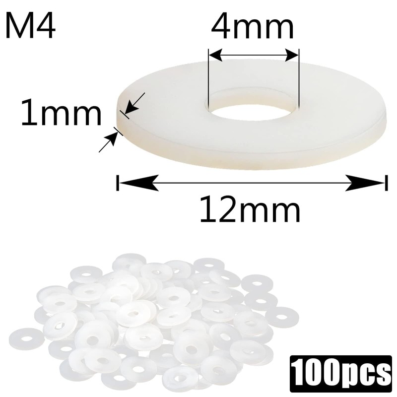 Mbsomnus Pack of 100 Plastic Washers M4-12 mm Nylon Washers