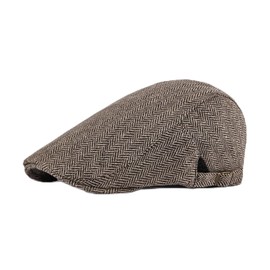 YAMEIZE Retro Men Flat Cap Newsboy Hat - Baker Boy's Flat Cap Ivy Herringbone Adjustable Cap Trendy Cabbie Beret Peaky Cotton Outdoor