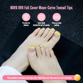 NOVO OVO Short Medium Toe Nail Tips with Moon Curve, Sharp Square Extra Thick Full cover Press on, Soft Gel False Toenail Extension Kit, Clear Matte Fake Nails Salon DIY Pedicure x 15 Sizes 330 Pcs