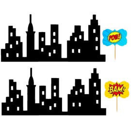 CakeSupplyShop Scenic Theme Stick On/Lay On Cake Border Decoration Toppers (Super Hero Lighted City Backdrop)