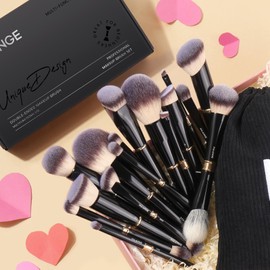 MAANGE Makeup Brushes 16Pcs Professional Foundation Powder Blush Contour Eyeshadows Double-End Makeup Brushes Set with Bag and Gift Box-Black