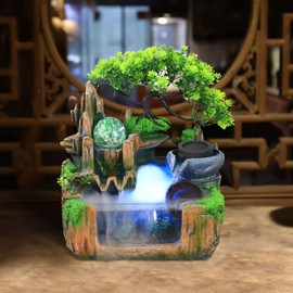 Headery Water Fountains Indoor Tabletop Rockery Fountain Desktop Waterfall Relaxation Meditation Water Fountain with LED Light and Atomization Effect for Living Room, Bedroom, Office Decor