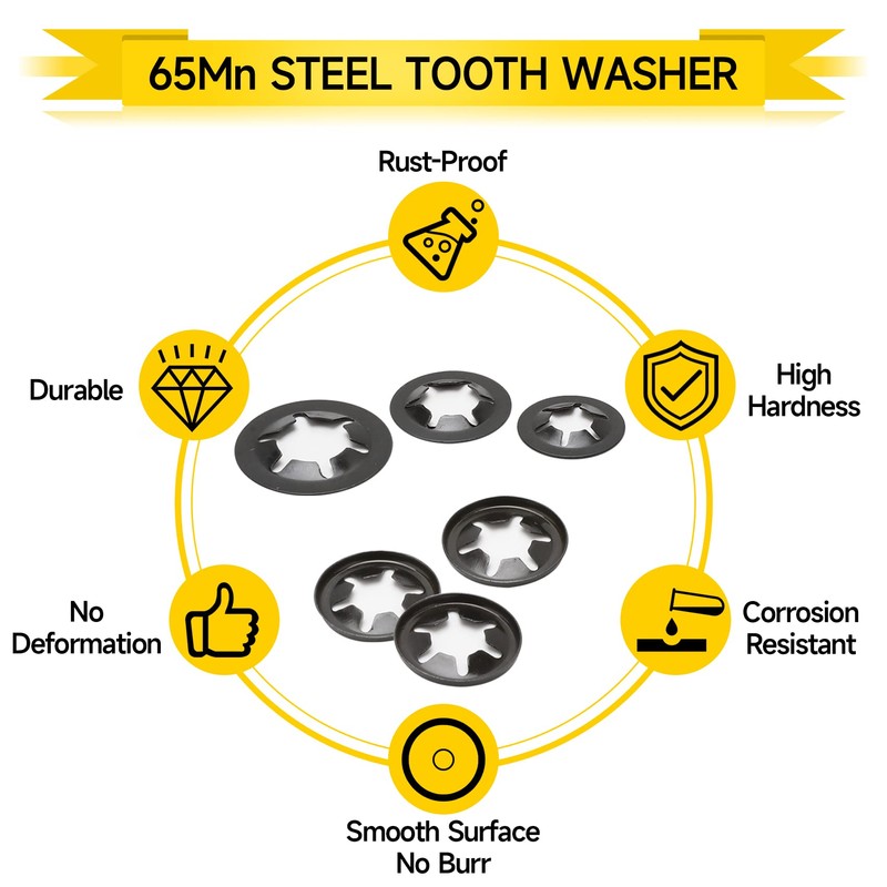 Internal Tooth Starlock Washers, 330PCS 8 Size Quick Speed Locking