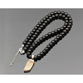 ElisaJewelryArt - Unique Natural Raw Citrine Pendant Necklace Black Onyx Beads Necklace Genuine Gemstone Imagination Stone Clasp Closure Necklace Unisex Necklace (22, Citrine)