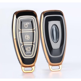 SILVERLIN Key Fob Cover, Soft TPU Case Full Protection for Ford/Focus/Fiesta/Kuga/C-Max 3 Buttons Key Fob (Golden Edge Black)