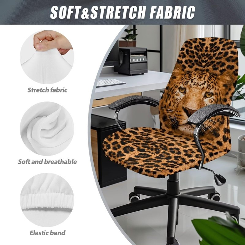 Talayituse Leopard Print Stretch Computer Office Chair Cover Universal Rotating