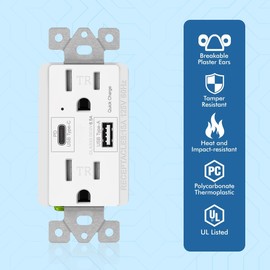 Micmi USB C Pd 65w Outlet Wall Dual High Speed Receptacle Smart Fast Charging Capability, Tamper Resistant Wall Plate Included UL Listed (4Pack, White, 65W USB c PD Outlet)