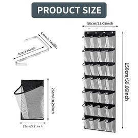Pockets Door Hanging Shoe Storage - Door Organiser with 28 Compartments Holds 14 Pairs of Medium Shoes 56 x 6.3 x 150 cm