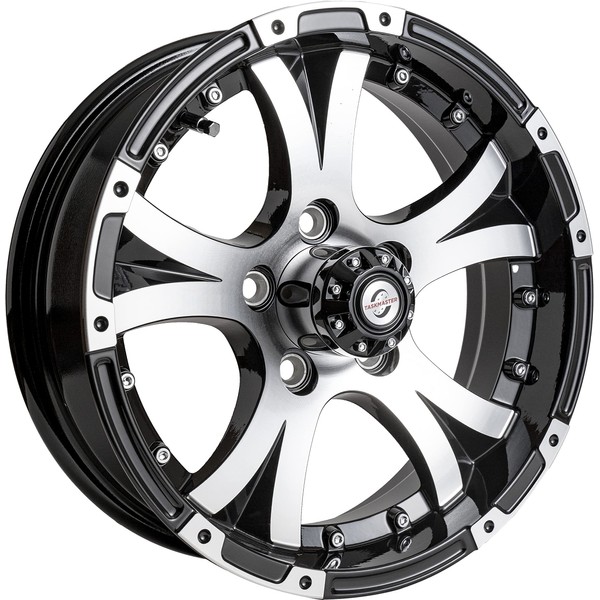 Viking™ Series Machined Lip and Face Gloss Black Aluminum Trailer Wheel with Black Cap - 15" x 5" 5 On 4.5-2150 LB Load Carrying Capacity - 0 Offset *Trailer Use Only