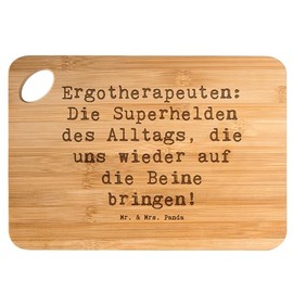 Mr. & Mrs. Panda Bambus - Schneidebrett Spruch Ergotherapeutin Superhelden - Geschenk, Unfall, Holzbrett, Geschenke für Berufstätige,