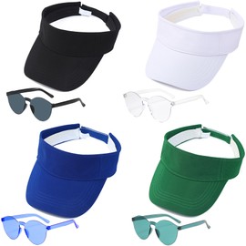 Kids Sun Visors Hats with Glasses Set, Summer Sports Softbal Open Top Sun Hat for Elementary School Kids (US, Alpha, Large, Set 2)