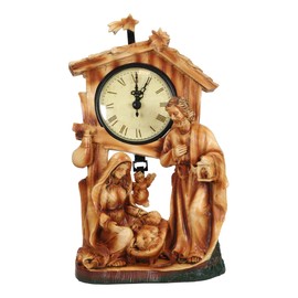 Ebros Rustic Vintage Holy Family Nativity of Jesus Desk Table Clock Christian Inspirational Accent Mary Joseph and Infant Jesus in Manger Christmas Decor Figurine in Hand Painted Faux Wood Finish