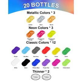 Roizefar Airbrush Paint, Air Brush Paint Kit 18 Acrylic Paints + 2 Airbrush Thinner, Airbrush Set for DIY Projects, Beginners, Water-Based Paint, Opaque & Neon Colours 20ml/Bottle