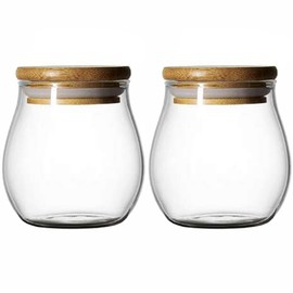 Sizikato 2pcs Borosilicate Glass Storage Jar with with Airtight Lid, 6oz Candy Jar Cereal Storage Jar