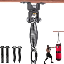 BeneLabel Heavy Duty Boxing Punching Bag Hanger with Spring, 159kg Capacity, 360° Rotation Wood Beam Holder, 2 Wood Screws for Wooden Sets, 1 Carabiner, 1 Comfort Spring