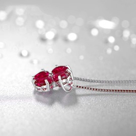 Women's Heart 925 Sterling Silver Pendant Birthstone Jewellery 40-45 cm Adjustable Chain Necklace Women's Chain Lucky Charm Lucky Clover Gifts for Party/Anniversary/Birthday, Sterling Silver, Ruby