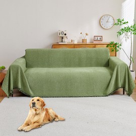 HAOMAIJIA Chenille Couch Cover Sofa Covers for 3 Cushion Couch Washable sectional Couch Covers for Dogs pet Furniture Protector Couch Cover Blanket for Living Room (sage Green, 91"x150")