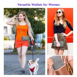 nuoku RFID Wallet Women Travel Double Zip Wristlet Purse Crossbody Clutch with 2 Straps, Gray, S Size