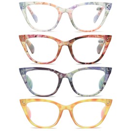 Chiccool Cat Eye Reading Glasses for Women 4 Pack Stylish Computer Readers Blue Light Blocking with Spring Hinge +3.25