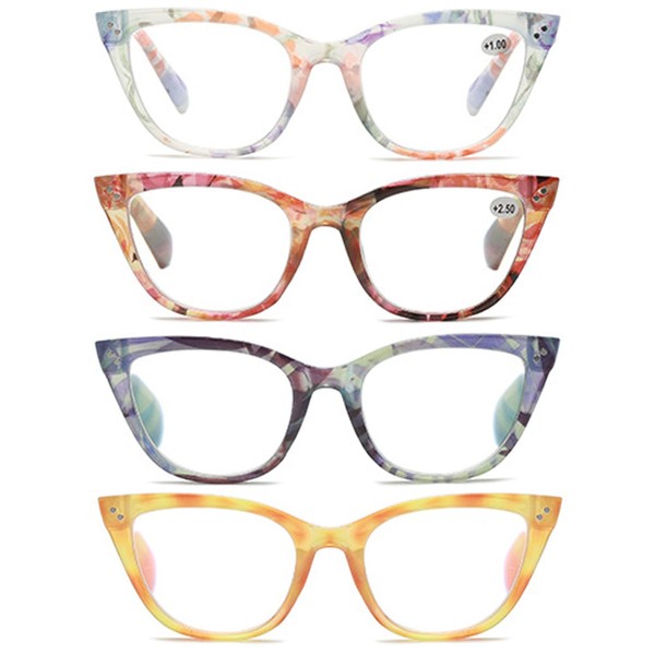 Chiccool Cat Eye Reading Glasses for Women 4 Pack Stylish