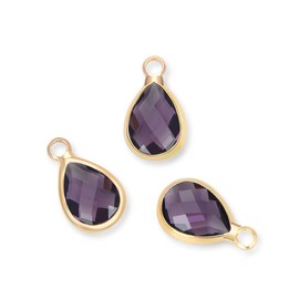 Adabele- 10 piezas | Encantos de piedra natal de amatista de febrero de grado A 14x8 mm | Colgante de cristal de Briolette en forma de lágrima, cuentas de gota chapadas en oro para joyería artesanal, CCP16-2