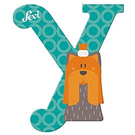 Sevi 83025 Animal Wooden Letters Y Yorkshire Terrier Approx. 10 cm, Door Letters for Children's Room, ABC Wooden Educational Toy for Children from 3 Years, Letter Animals, Blue