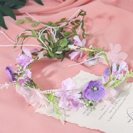 IYOU Boho Wedding Flowers Crown Forest Country Purple Leaves Hair Wreath Flower Girl Hair Accessories for Girls and Women