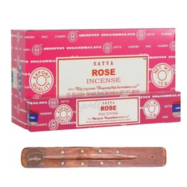 Satya Nag Champa Rose Incense Sticks | x12 pack | with SAMASIA incense sticks holder | Used for Roomatherapy, Spa, Yoga, Weddings, Meditation, Healing, Positivity and Relaxation
