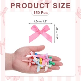 MECCANIXITY 150 Pcs Mini Ribbon Bow 1.8 Inch Mini Fabric Satin Ribbon Flower Bows for Craft DIY Sewing Wedding Birthday Party Rose Red