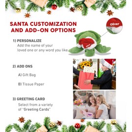 DolliBu Santa Green Sea Turtle Stuffed Animal Plush Toy - Super Soft Sea Animal Dress Up with Red Santa Claus Hat, Cute Ocean Gift, Perfect Holiday with Name Personalization - 13 Inches