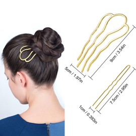 18 Piece Metal Hair Fork Clip Hair Side Combs U-shaped Metal Hair Pins for Buns 4 Prong Hair Updo U-Shape Hair Sticks for Women Hair Styling Tool Accessories (silver, gold and rose gold)