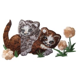 Unbranded #4399 4 1/2"x2 3/8" Kitten Cat & Flower Embroidery Iron On Applique Patch