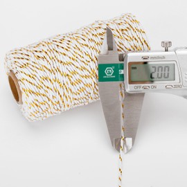 KINGLAKE Gold Twine String - 2mm Cotton Bakers Twine 328 Feet Gold White Metallic Christmas Holiday String for Gift Wrapping Crafts Baking Holiday Decoration