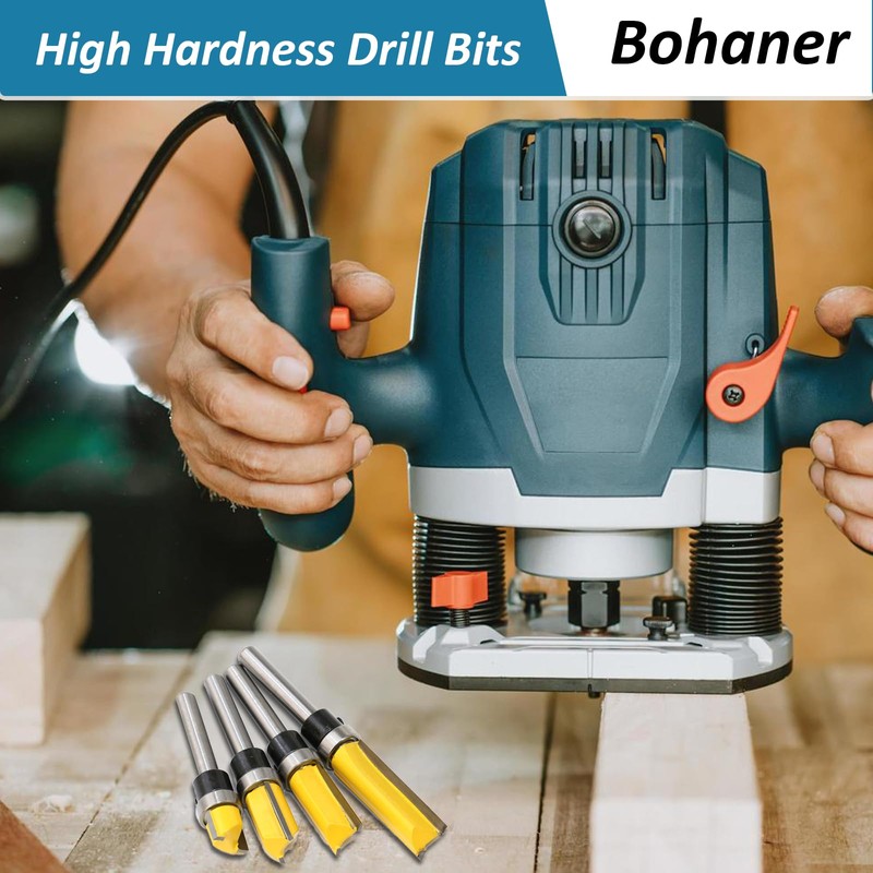 Bohaner 4 Pcs 1/4 Inch Shank Flush Trim Pattern Router