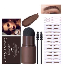 Gecomo One Step Eyebrow Stamp Orthopedic Kit - Reusable Eyebrow Stencils with 12 Eyebrow Powder Stamps 2 Eyebrow Pen Brushes, Long Lasting Waterproof Eyebrow Makeup (01 Golden Brown)