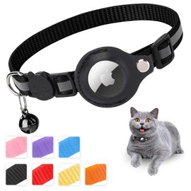 Mouyou Airtag Katzenhalsband,Airtag Halsband Katze Weiches Nylon Reflektierend mit Glocke und Sicherheitsverschluss,Tracking Katzen Halsband mit Halter Airtag Hülle Verstellbar von 22-34cm Schwarz