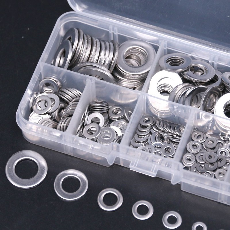 Hilitchi 410-Pcs [8-Size] 304 Stainless Steel Flat Washer Assortment Set